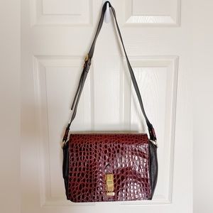 Gianfranco Ferre Vintage 2 Tone Brown Embossed Leather Crossbody Purse